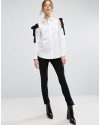 Asos Cotton Shirt With Contrast Tie Cold Shoulder