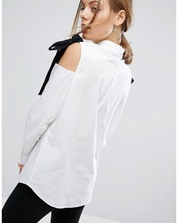 Asos Cotton Shirt With Contrast Tie Cold Shoulder