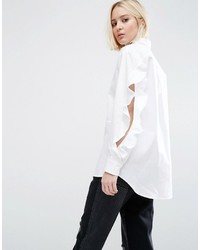 Asos Cotton Shirt With Open Ruffle Sleeve