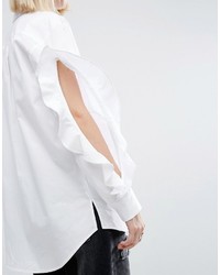 Asos Cotton Shirt With Open Ruffle Sleeve