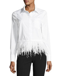 Milly Cross Dyed Shirting Blouse W Detachable Ostrich Feather Hem