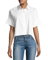 Alice + Olivia Edyth Short Sleeve High Low Drapey Button Down Shirt White