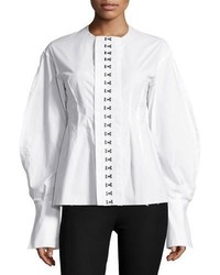 Joseph Franck Balloon Sleeve Hook Front Poplin Shirt White