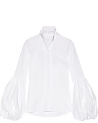 Caroline Constas Jacqueline Ruffled Stretch Cotton Shirt White