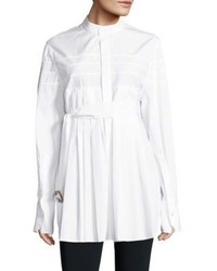 Calvin Klein Collection Kaimee Belted Pleated Cotton Shirt