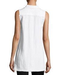 Joan Vass Linen Blend Button Front Shirt White