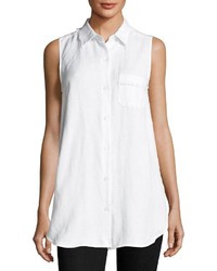 Joan Vass Linen Blend Button Front Shirt White