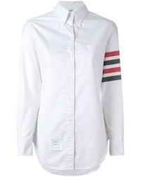 Thom Browne Long Sleeve Button Down With Woven 4 Bar Stripe In University Stripe Oxford