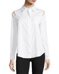 Milly Long Sleeve Button Front Slit Shoulder Shirt