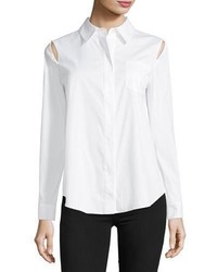 Milly Long Sleeve Button Front Slit Shoulder Shirt