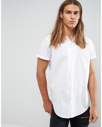 Asos Longline Shirt In White With Revere Collar