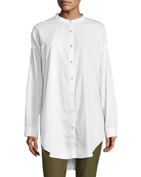 Eileen Fisher Mandarin Collar Stretch Lawn Button Front Shirt