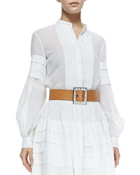 Michael Kors Michl Kors Collection Band Collar Pleated Shirt Optic White