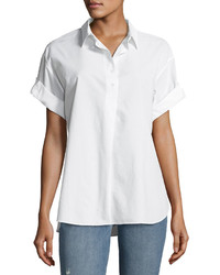 MiH Jeans Mih Tuck In Roll Sleeve Cotton Shirt White