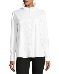 Saloni Mika Stand Collar Button Front Poplin Shirt