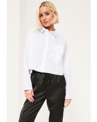 Missguided White Crop One Pocket Shirt