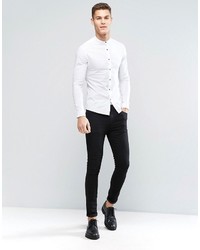 Asos Muscle Fit Shirt In White With Grandad Collar And Contrast Buttons