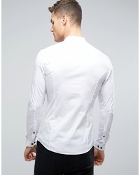Asos Muscle Fit Shirt In White With Grandad Collar And Contrast Buttons