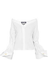 Jacquemus Off The Shoulder Cotton Piqu Shirt Off White