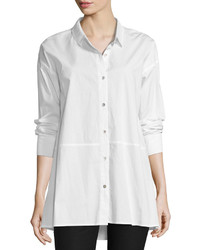 Eileen Fisher Organic Cotton Lawn Oversized Shirt White Plus Size