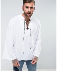 Asos Oversized Lace Up Shirt With Wide Sleeves