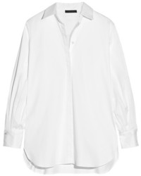 The Row Patou Pleated Cotton Blend Poplin Shirt White