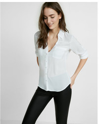 Express Petite Slim Fit Convertible Sleeve Portofino Shirt