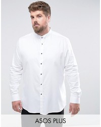 Asos Plus Slim Sateen Shirt With Wing Collar And Contrast Buttons