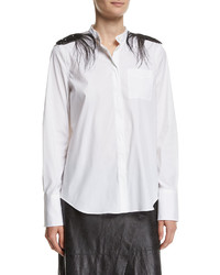 Brunello Cucinelli Poplin Mandarin Collar Shirt With Feather Epaulettes