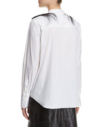 Brunello Cucinelli Poplin Mandarin Collar Shirt With Feather Epaulettes