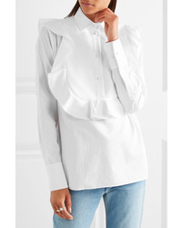 Valentino Pussy Bow Jacquard Paneled Cotton Poplin Shirt White