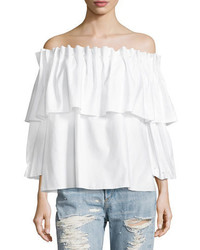 JONATHAN SIMKHAI Ramponi Tiered Off The Shoulder Shirt W Pearlescent Trim