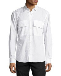 Public School Raw Edge Button Front Shirt White