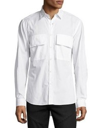 Public School Raw Edge Button Front Shirt White