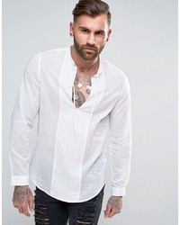 Asos Regular Fit Sheer Cotton Shirt In Longline With V Neck