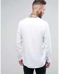 Asos Regular Fit Shirt Viscose With V Neck In White