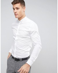 Asos Regular Fit Shirt With Contrast Dobby Wing Collar And Double Cuff