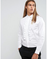 Asos Regular Fit Shirt With Ruffle Front In White