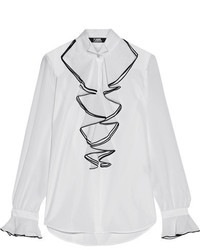 Karl Lagerfeld Ruffled Georgette Paneled Cotton Poplin Shirt White