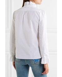 See by Chloe See By Chlo Ruffle Trimmed Smocked Cotton Poplin Shirt White