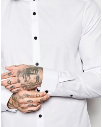Asos Shirt With Grandad Collar And Contrast Buttons In Regular Fit