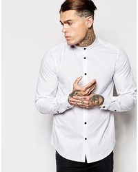 Asos Shirt With Grandad Collar And Contrast Buttons In Regular Fit