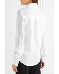 Karl Lagerfeld Silk Chiffon And Faille Trimmed Cotton Poplin Shirt White