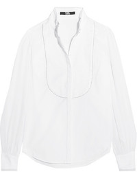 Karl Lagerfeld Silk Chiffon And Faille Trimmed Cotton Poplin Shirt White