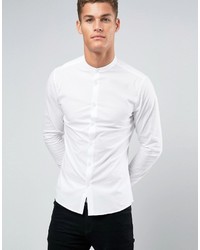 Asos Skinny Shirt In White With Grandad Collar