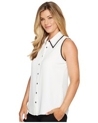 Vince Camuto Sleeveless Button Down Collared Blouse W Contrast Blouse