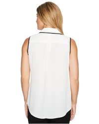 Vince Camuto Sleeveless Button Down Collared Blouse W Contrast Blouse
