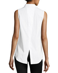 Joan Vass Sleeveless Button Front Shirt White