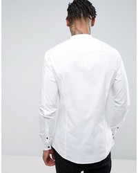 Asos Slim Shirt With Stretch In White With Grandad Collar And Contrast Buttons