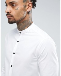 Asos Slim Shirt With Stretch In White With Grandad Collar And Contrast Buttons